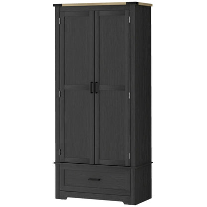 69" Tall Kitchen Pantry Cabinet, 2 Doors, Drawer, Adjustable Shelves, Black Brown Kitchen Pantry Cabinets Black, Brown at Gallery Canada