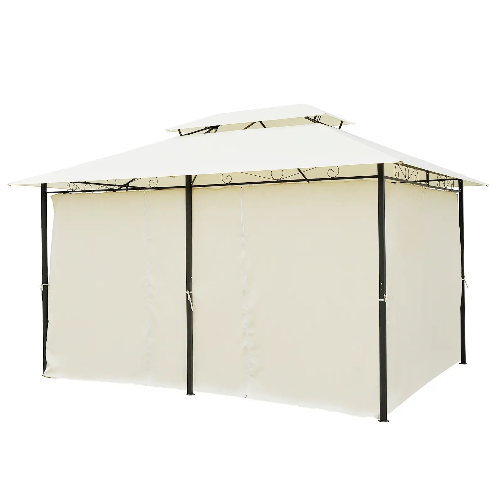 13' x 10' Soft-top Gazebo Patio Steel Canopy Portable Party Event with Double Canopy Roof, Curtains, Cream White Gazebos at Gallery Canada