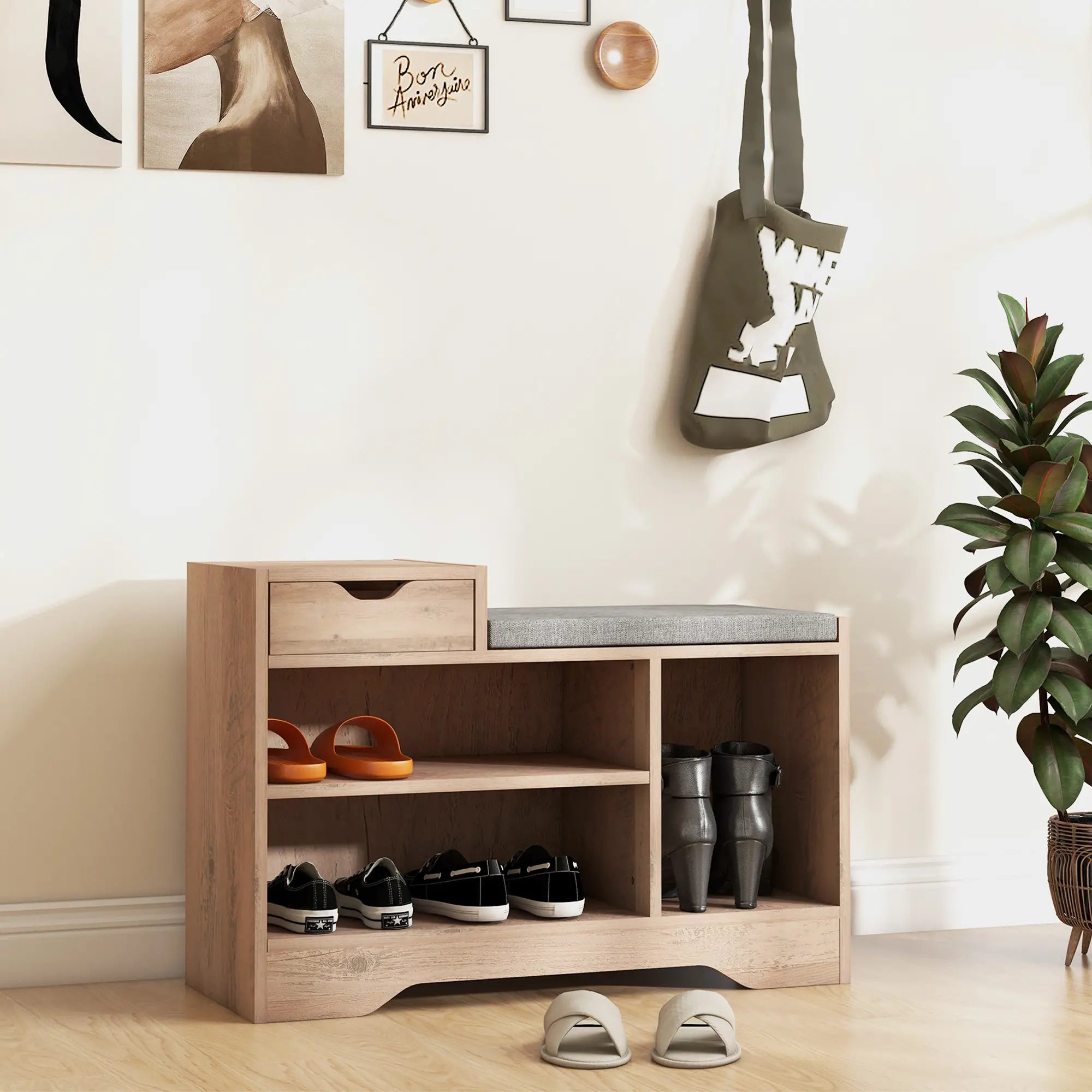 Upholstered Shoe Storage Bench, Seat, Drawer, 3 Shelves, Grey Shoe Storage Cabinets & Racks at Gallery Canada