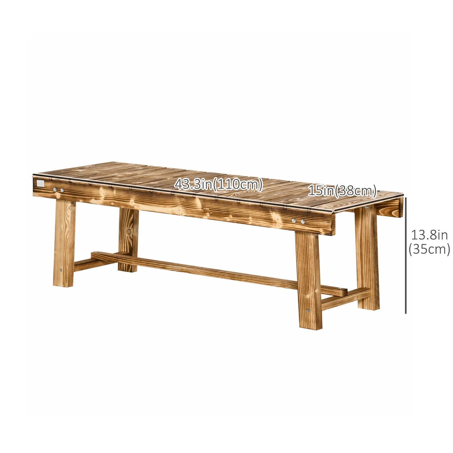 Outdoor Garden Bench, Backless Patio Stool, 43.25" x 15" x 13.75", Carbonized Outdoor Benches at Gallery Canada