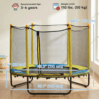 4.6FT Kids Trampoline with Enclosure Net, Indoor Outdoor, Yellow Trampolines at Gallery Canada