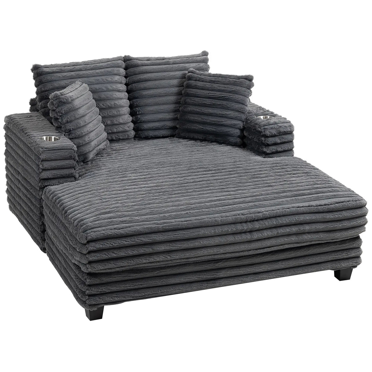 60" Chaise Lounge Chair, Upholstered Sofa Bed with Cup Holders, Grey Sofas & Reclining Chairs Grey at Gallery Canada