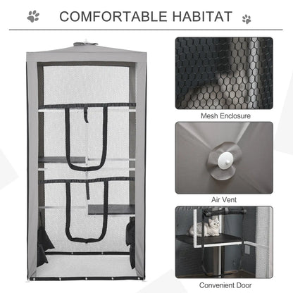 79" Cat Cage, Large Outdoor Kitten House, Indoor Pet Kennel, Grey Outdoor Cat Enclosures at Gallery Canada