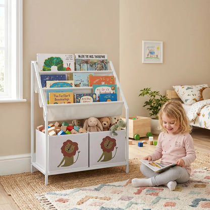 3-Tier Sling Bookshelf With Toy Storage, Montessori Organizer