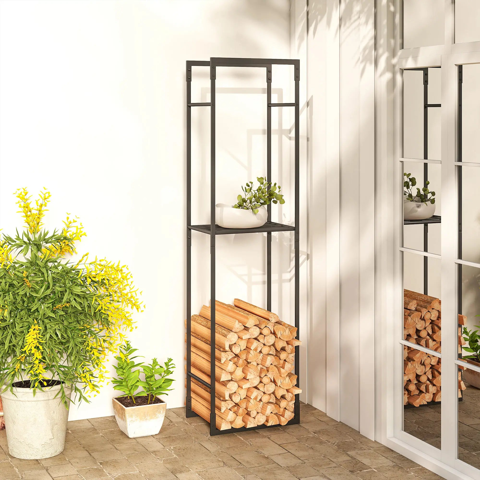 Heavy Duty Firewood Rack With Adjustable Shelf, Indoor Outdoor Log Holder Firewood Racks at Gallery Canada