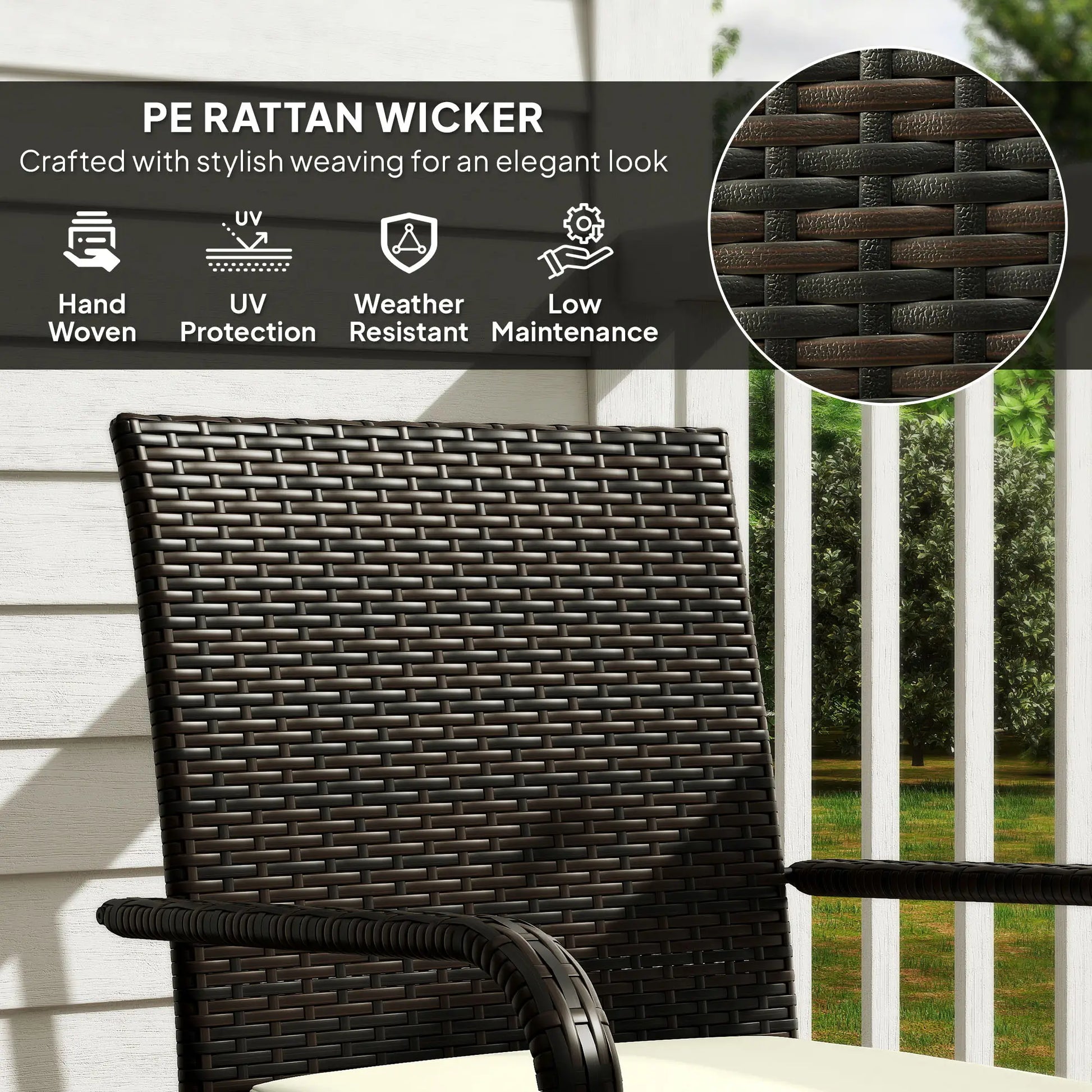 3 Piece Wicker Patio Set, Stackable Chairs, Washable Cushion, Tempered Glass Top, Brown Bistro Sets at Gallery Canada