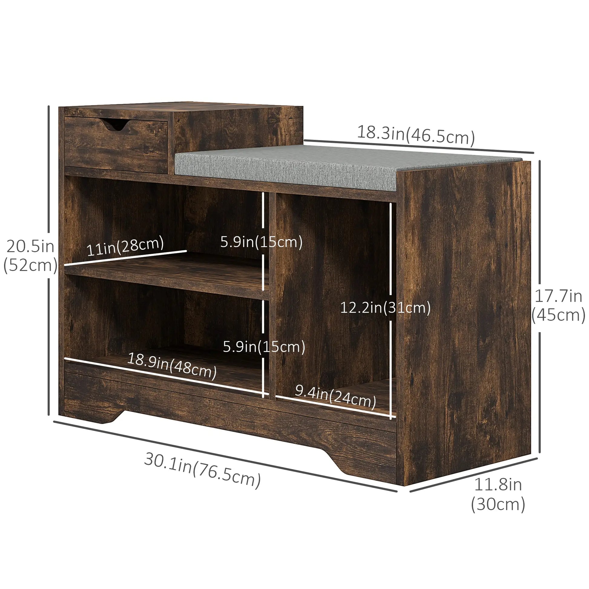 Upholstered Shoe Storage Bench, Seat, Drawer, 3 Shelves, Brown Shoe Storage Cabinets & Racks at Gallery Canada