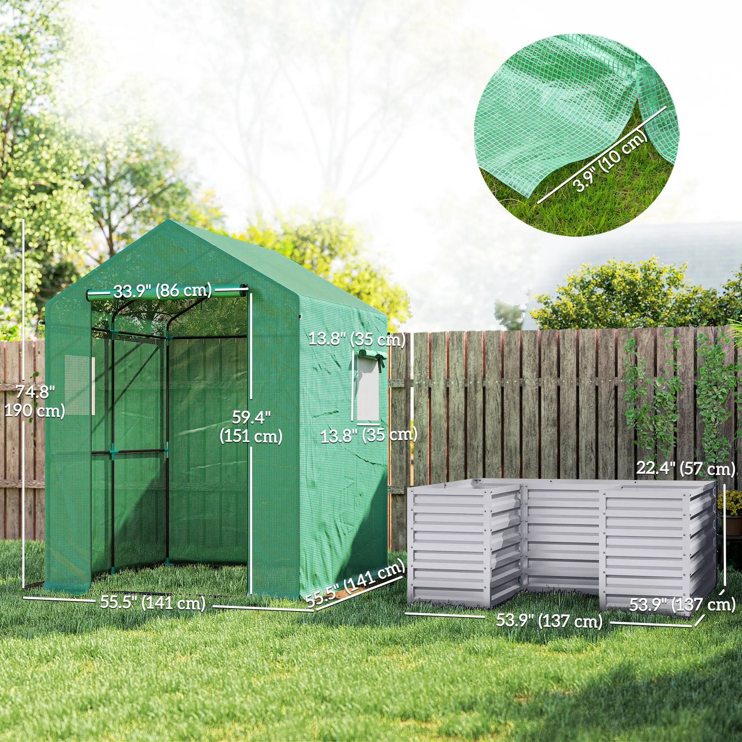 Greenhouse With Raised Garden Bed, Galvanized Metal Planter Box, 56" x 56" x 75", Green Portable Greenhouses at Gallery Canada