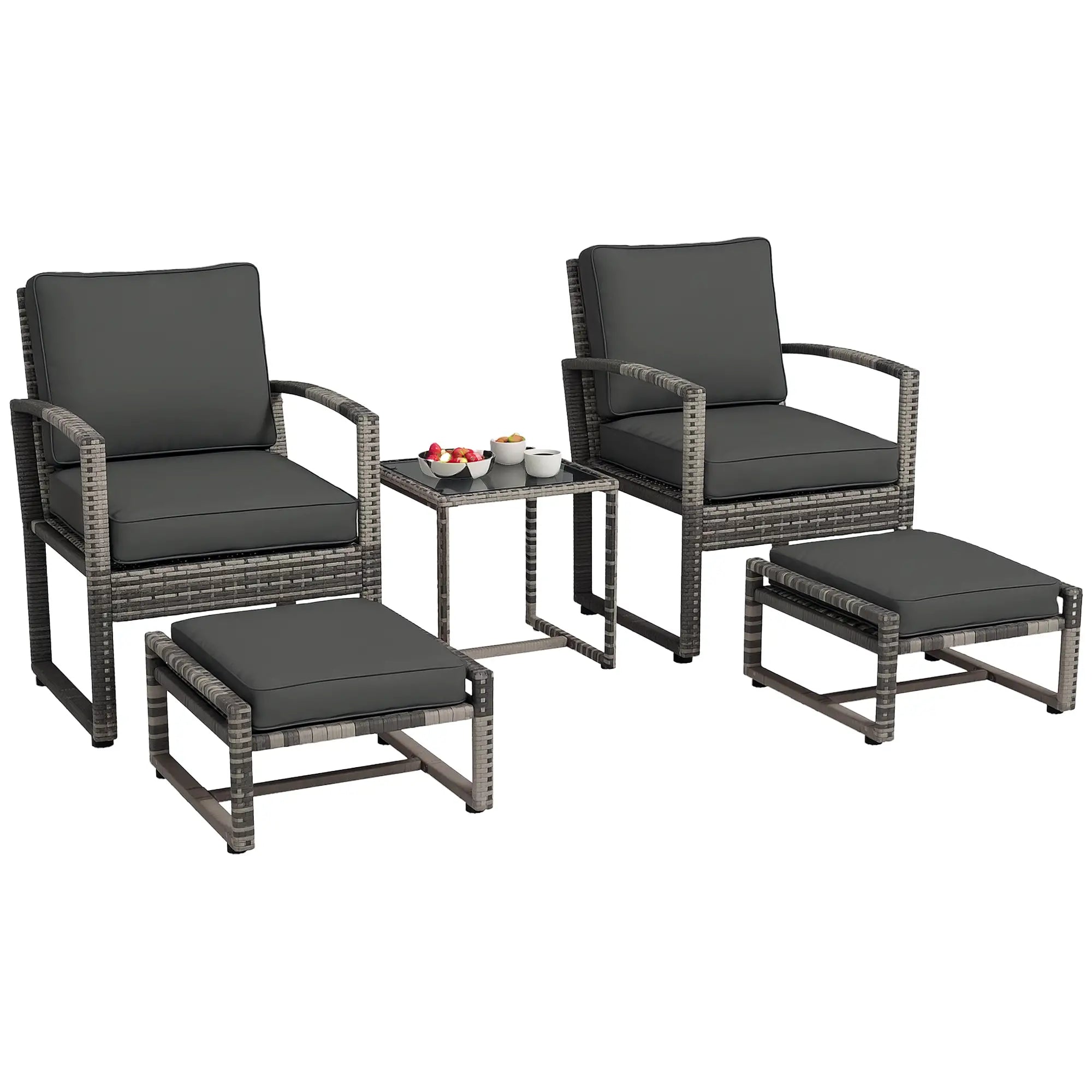5-Piece Patio Furniture Set, Armchair, Stool, Table, Cushions, Outdoor Wicker Sofa Patio Furniture Sets at Gallery Canada