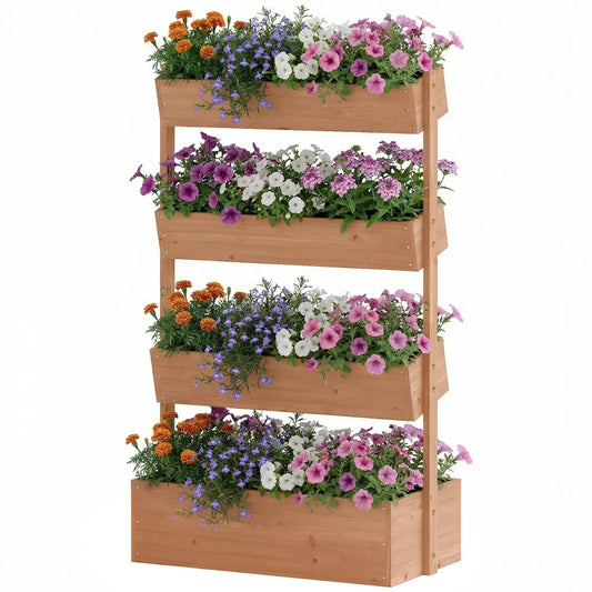 4-Tier Raised Garden Bed, 33.5" x 18" x 55" Vertical Wooden Planter Box Elevated Garden Beds Reddish Brown at Gallery Canada