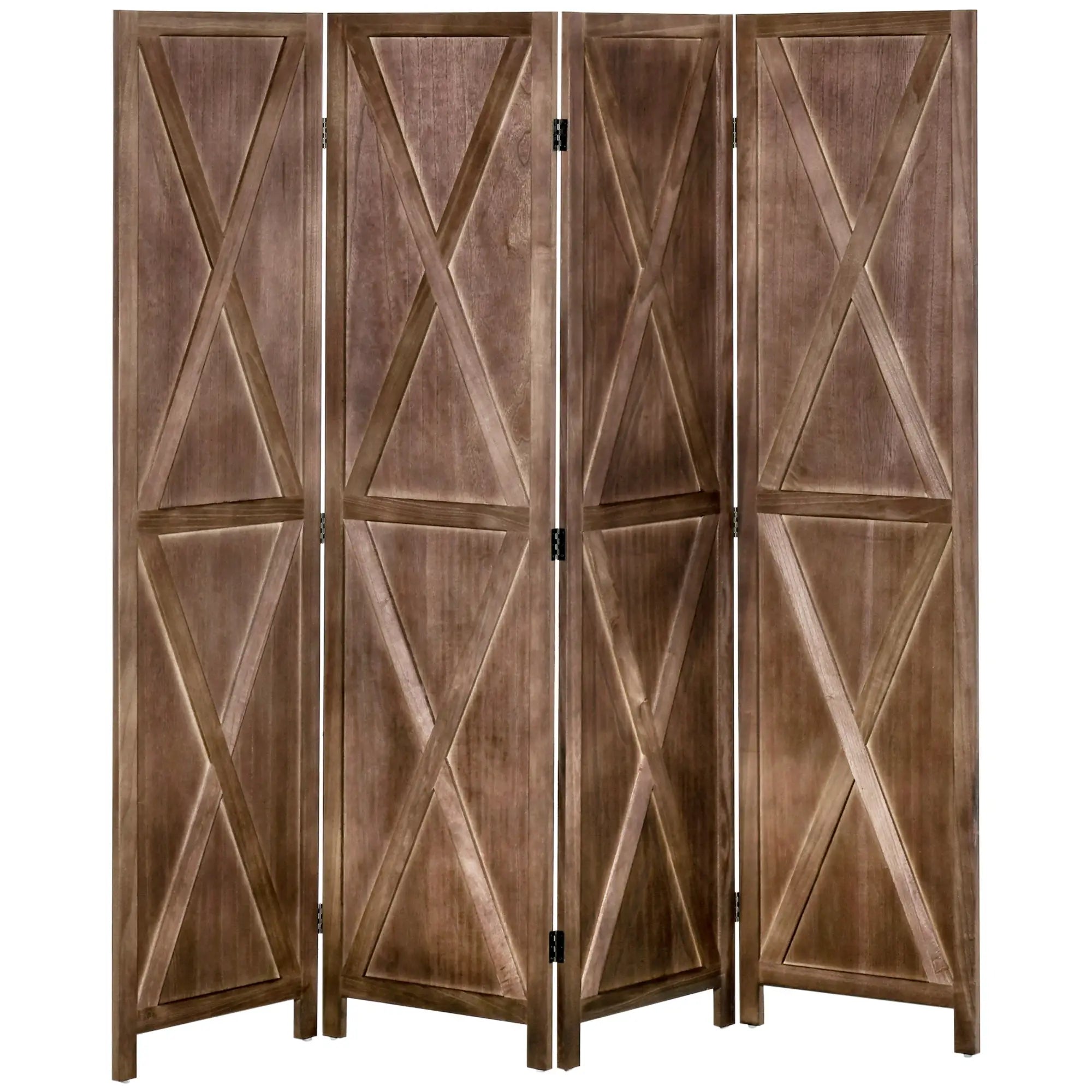 4-Panel Farmhouse Room Divider, Foldable Wooden Frame 5.6FT, Walnut Room Dividers at Gallery Canada