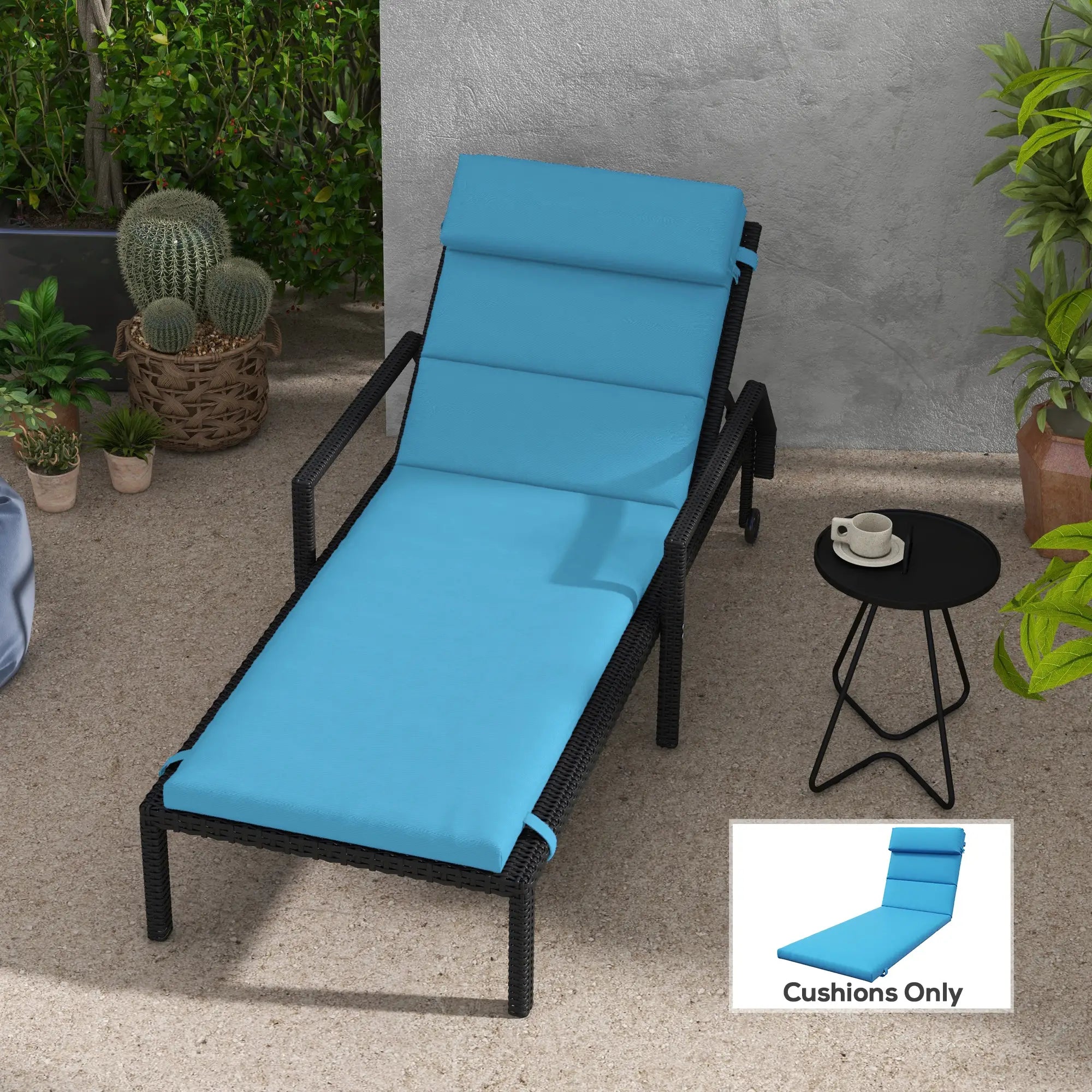 Patio Chaise Lounge Cushion, Sun Lounger Pad with Headrest, Turquoise Patio Chair Cushions at Gallery Canada