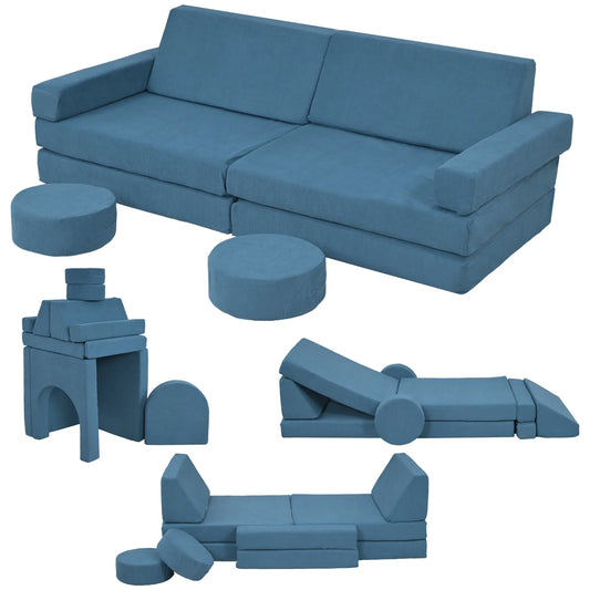 12-Piece Modular Kids Play Couch, Convertible Sofa, Blue Kids Chairs & Seating Blue at Gallery Canada