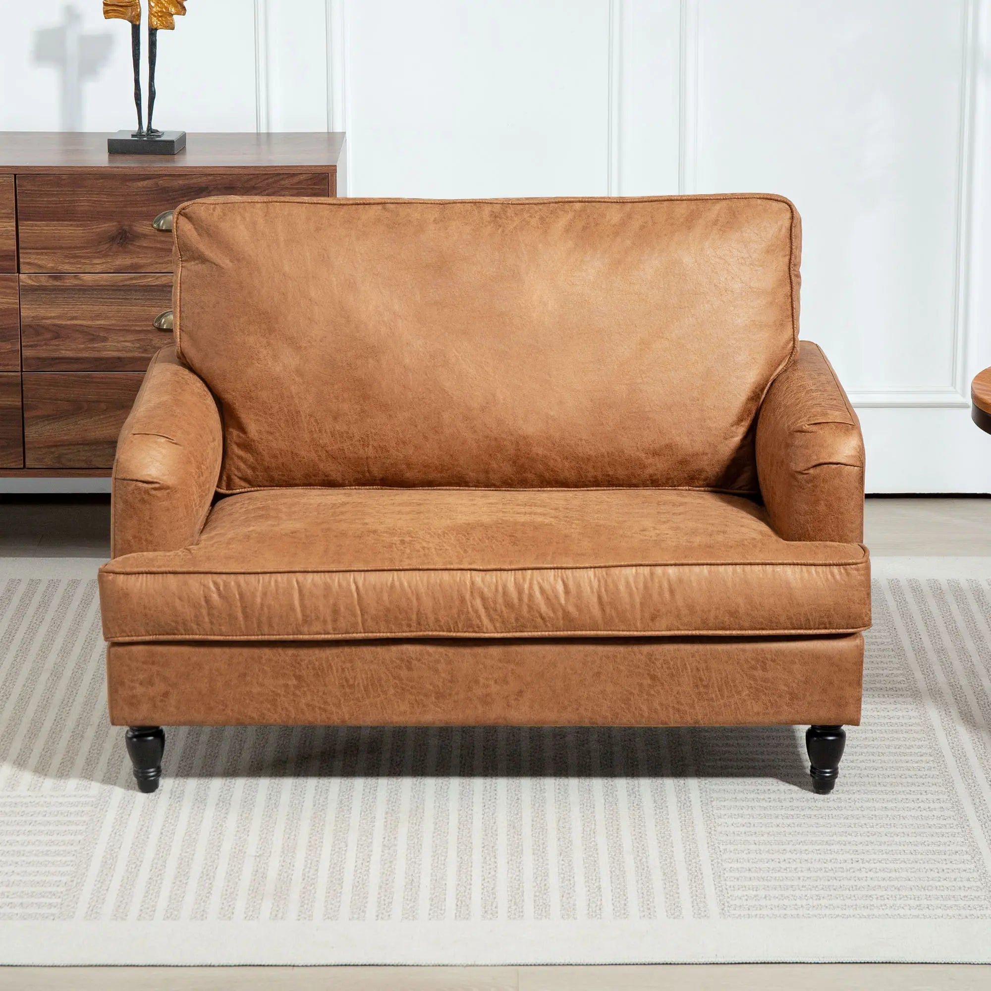 Modern Accent Chair, Microfiber Cloth Armchair with Turned Legs and Wide Seat, Comfy Chair for Living Room, Brown Accent Chairs at Gallery Canada