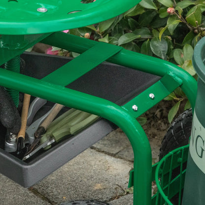 Garden Scooter, Rolling Cart, Adjustable Seat, Tool Tray, Bucket Basket, Green, Black Garden Accessories at Gallery Canada