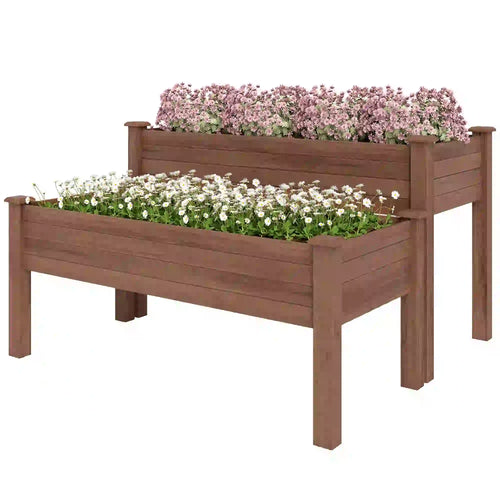 2 Tier Raised Garden Bed, Wooden Elevated Planter Box, Carbonised