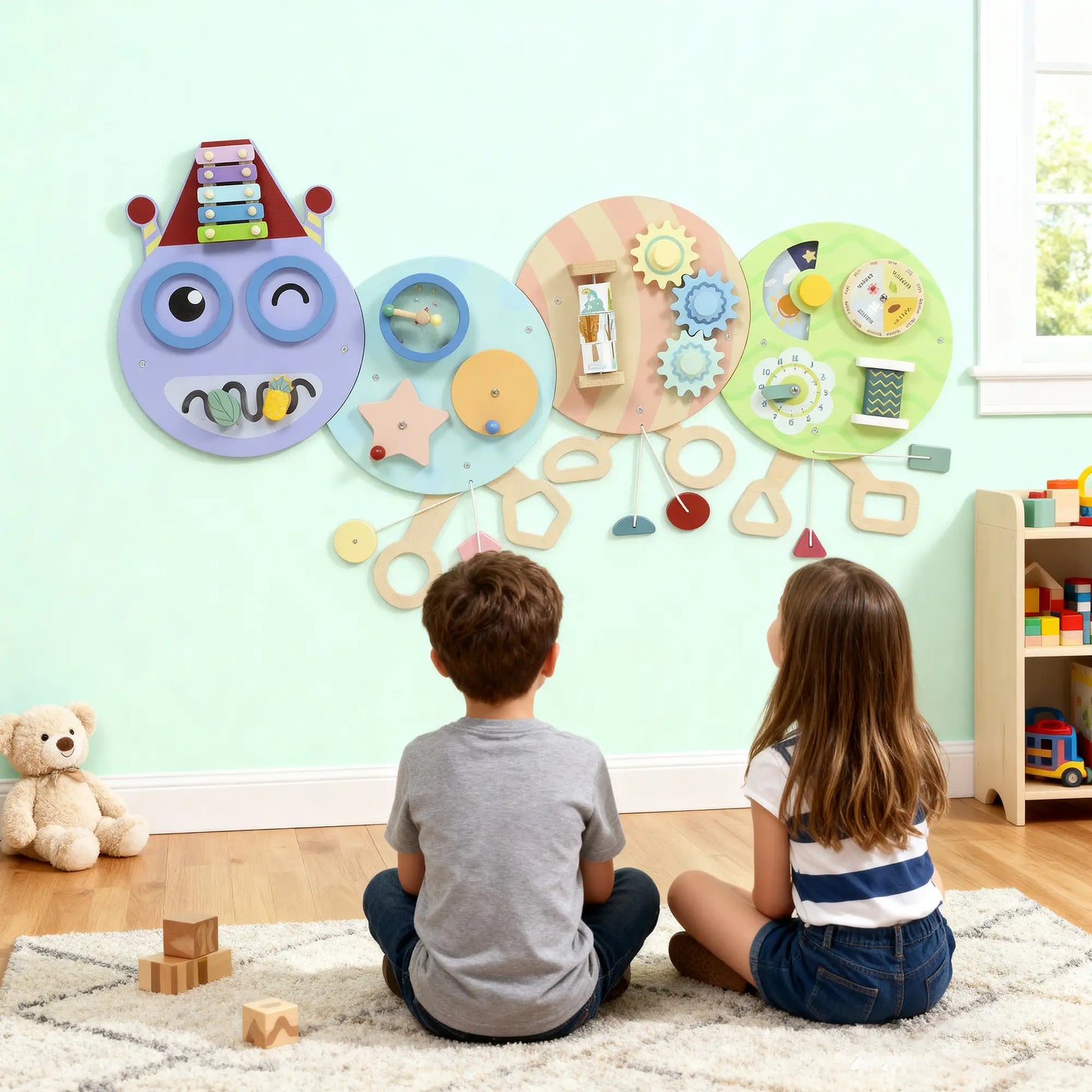 Caterpillar Montessori Busy Board, 7 in 1 Sensory Wall, for Toddlers 3+ Years Toy Playsets at Gallery Canada