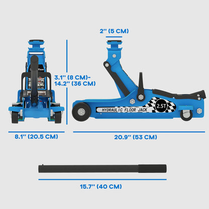 Hydraulic Racing Floor Jack, 3.1"-14.1" Lifting Range, 2.5 Ton Capacity, Blue Automotive at Gallery Canada