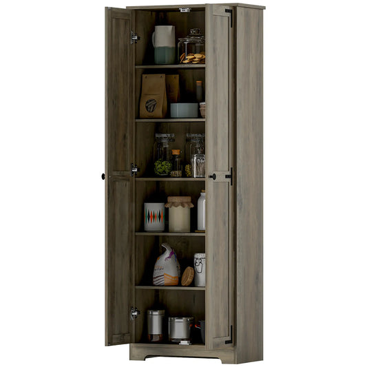 67" Farmhouse Pantry Cabinet, 2 Doors, Adjustable Shelves, Distressed, Grey Storage Cabinets Distressed Grey at Gallery Canada