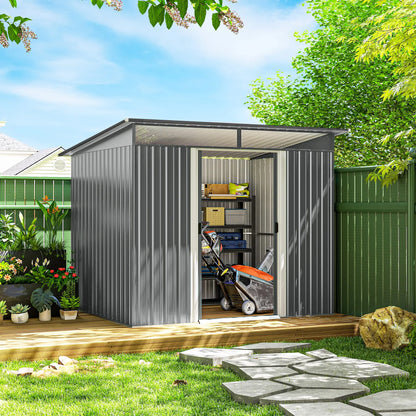 9' X 6.5' Outdoor Metal Garden Shed, Utility Tool Storage, Light Grey Sheds at Gallery Canada