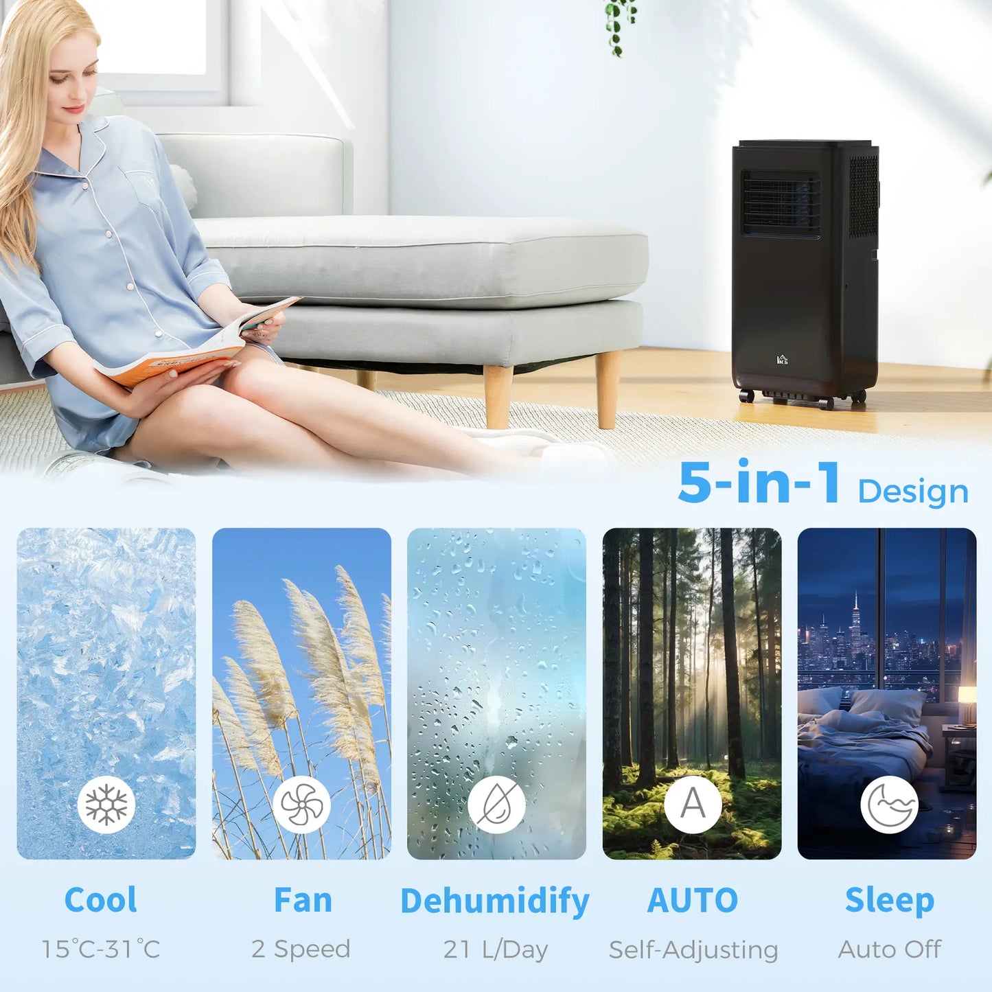 8,000 BTU Mobile Air Conditioner, 345 Sq. Ft., Dehumidifier Fan, Black Air Conditioner at Gallery Canada