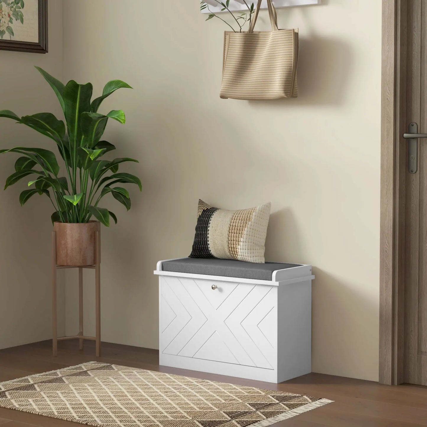 Upholstered Shoe Storage Bench with Flip Drawer, Adjustable Shelf, 6 Pairs Shoe Storage Cabinets & Racks at Gallery Canada