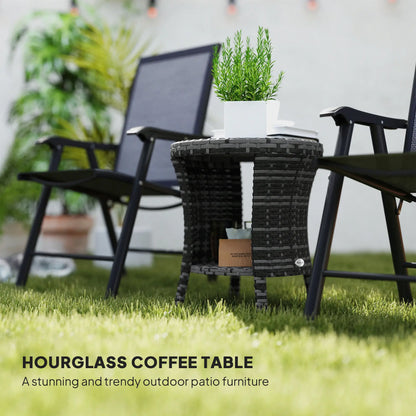 18" Wicker Outdoor Coffee Table, 2-Tier Storage, Composite Wood Top, Grey Patio Side Tables at Gallery Canada