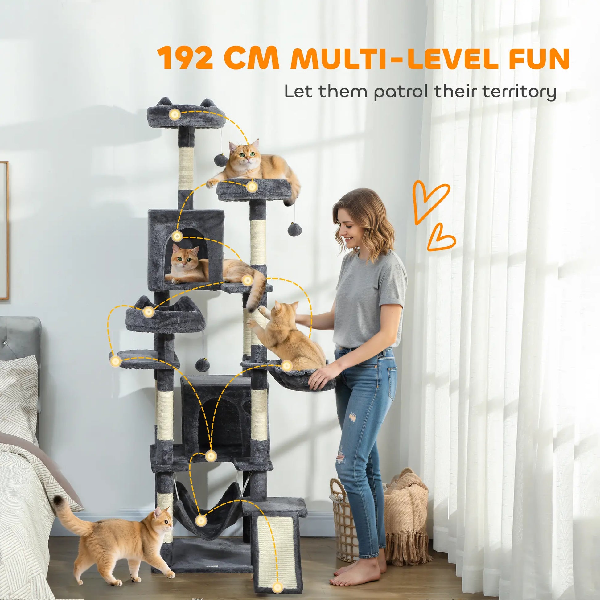 76" Large Cat Tree, 8 Scratching Posts, 3 Plush Beds, 2 Hammocks, Dark Grey Cat Towers at Gallery Canada