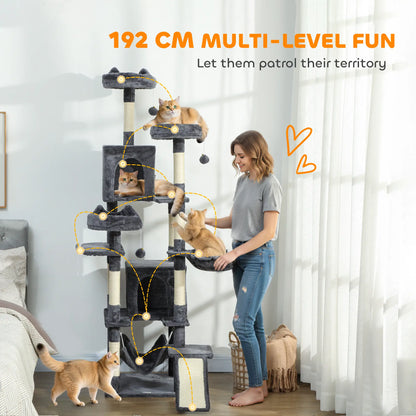 76" Large Cat Tree, 8 Scratching Posts, 3 Plush Beds, 2 Hammocks, Dark Grey Cat Towers at Gallery Canada