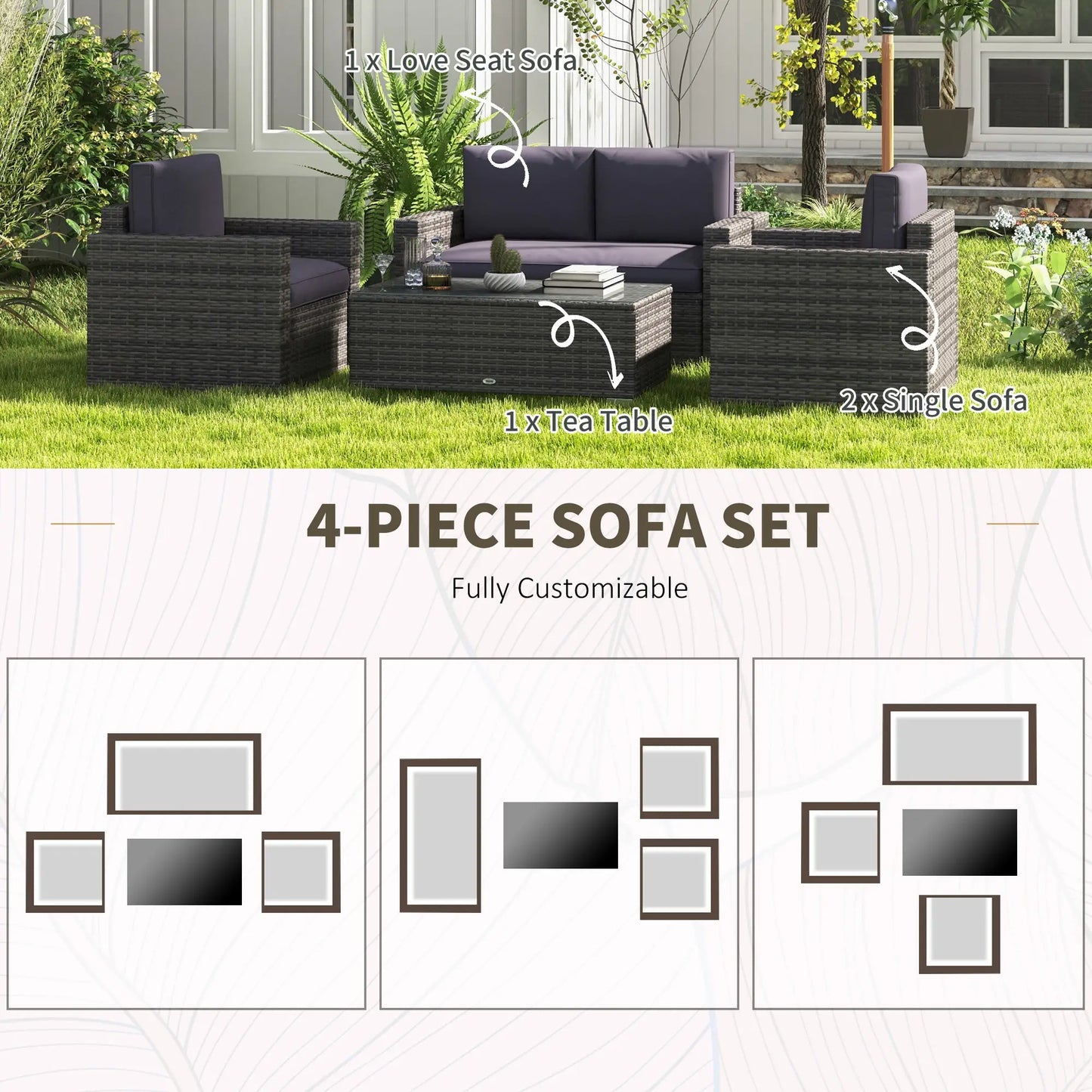 Outdoor Wicker Furniture Set, Loveseat and 2 Chairs, Grey Patio Furniture Sets at Gallery Canada
