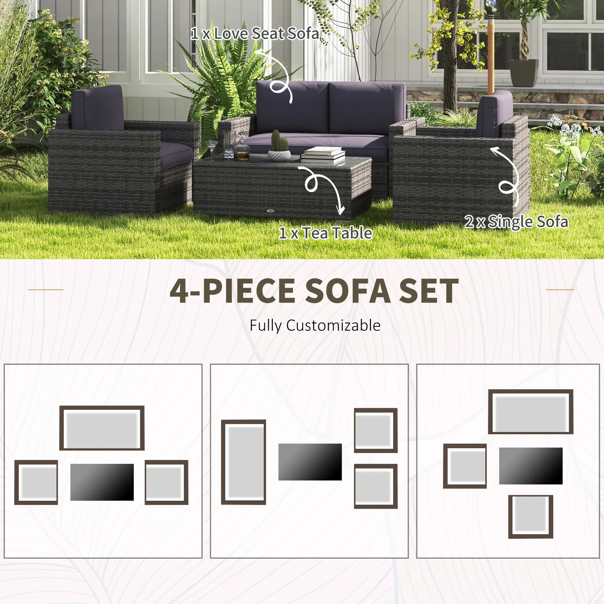 Outdoor Wicker Furniture Set, Loveseat and 2 Chairs, Grey Patio Furniture Sets at Gallery Canada