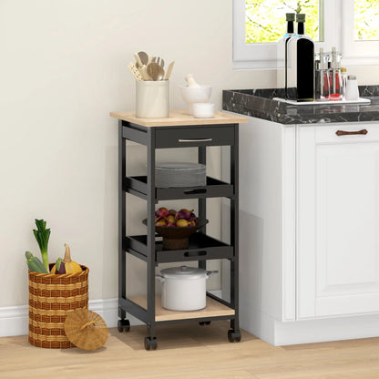 Kitchen Island Rolling Trolley, Utility Serving Cart with Drawer, Black Kitchen Islands & Kitchen Carts at Gallery Canada
