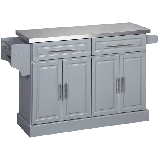 Rolling Kitchen Island with Storage and Stainless Steel Top, Kitchen Trolley with Drawers, Cabinets, Towel Rack - Gallery Canada
