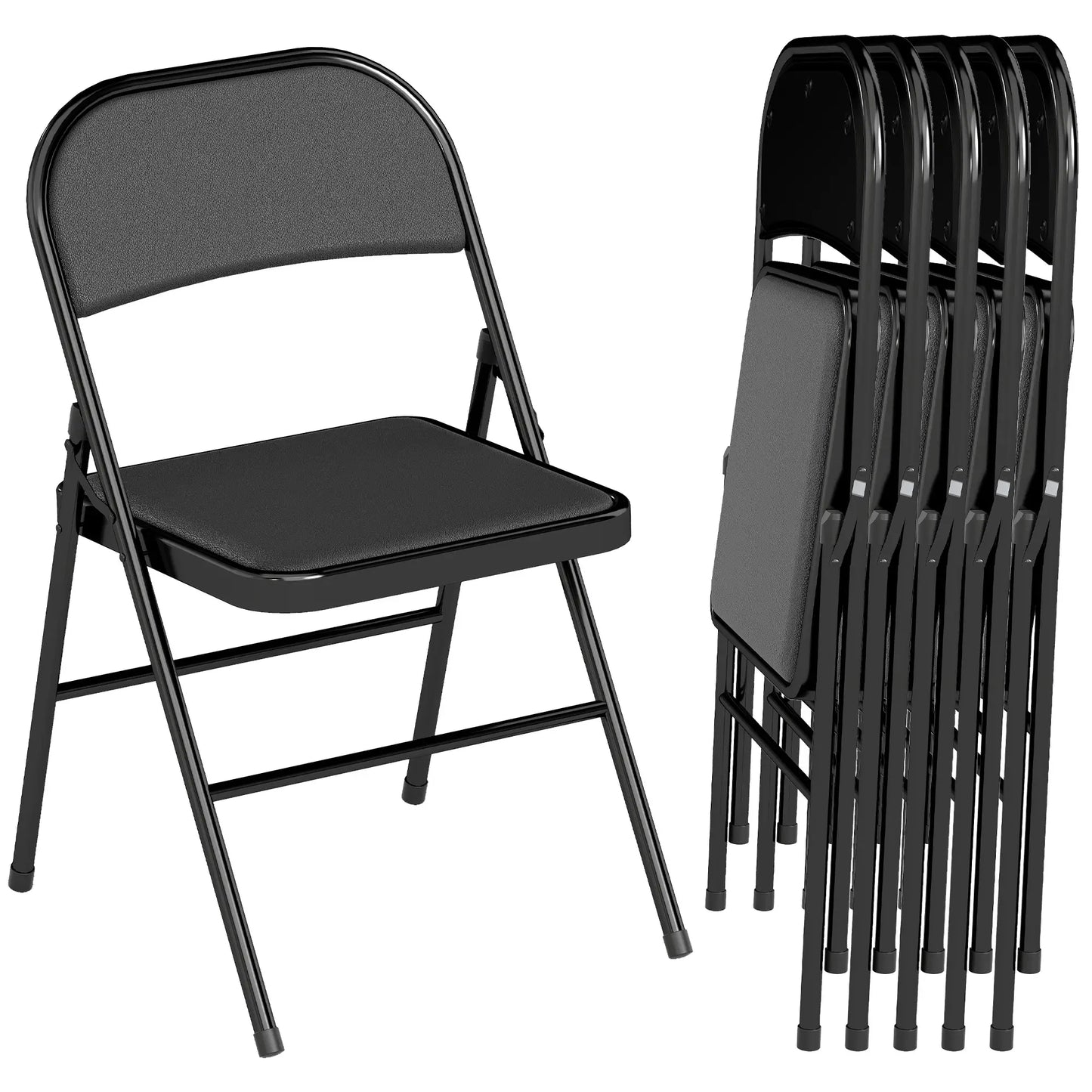Set of 6 Metal Foldable Chairs, PU Leather Padded, Black Dining Chairs at Gallery Canada