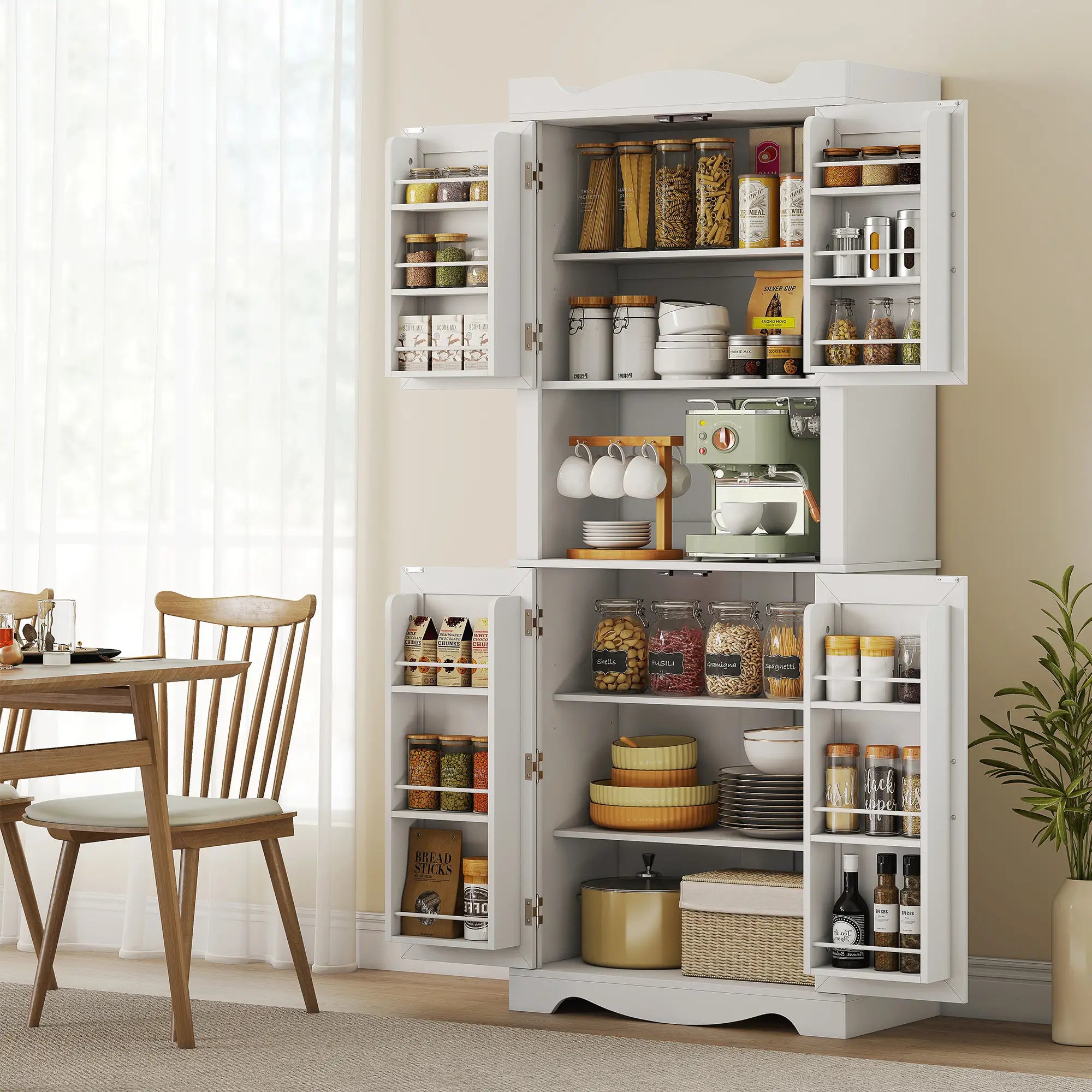 73 Inch Kitchen Pantry Cabinet, Adjustable Shelves, Microwave Stand, White Kitchen Pantry Cabinets at Gallery Canada