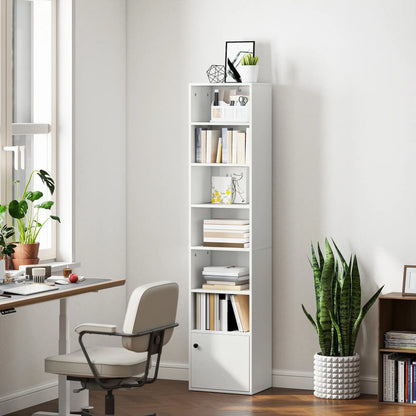 7-Tier Bookcase, Display Shelf with Cabinet, White