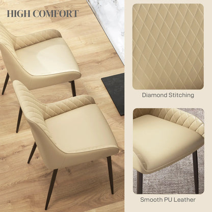 Modern Dining Chairs Set of 2, PU Leather, Metal Legs, Khaki Dining Chairs at Gallery Canada