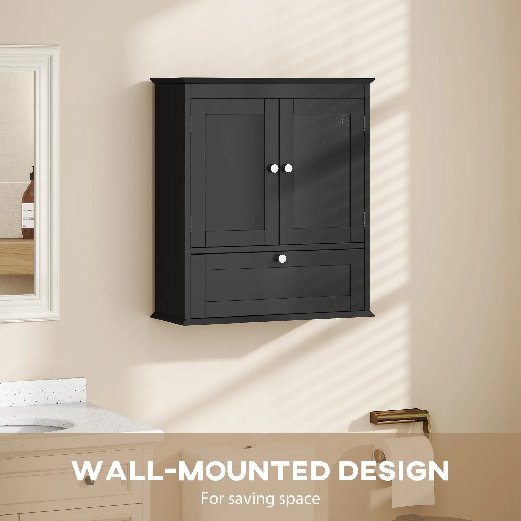 Medicine Cabinet With Adjustable Shelf, Recessed Panels, Black Wall Mounted Cabinets at Gallery Canada