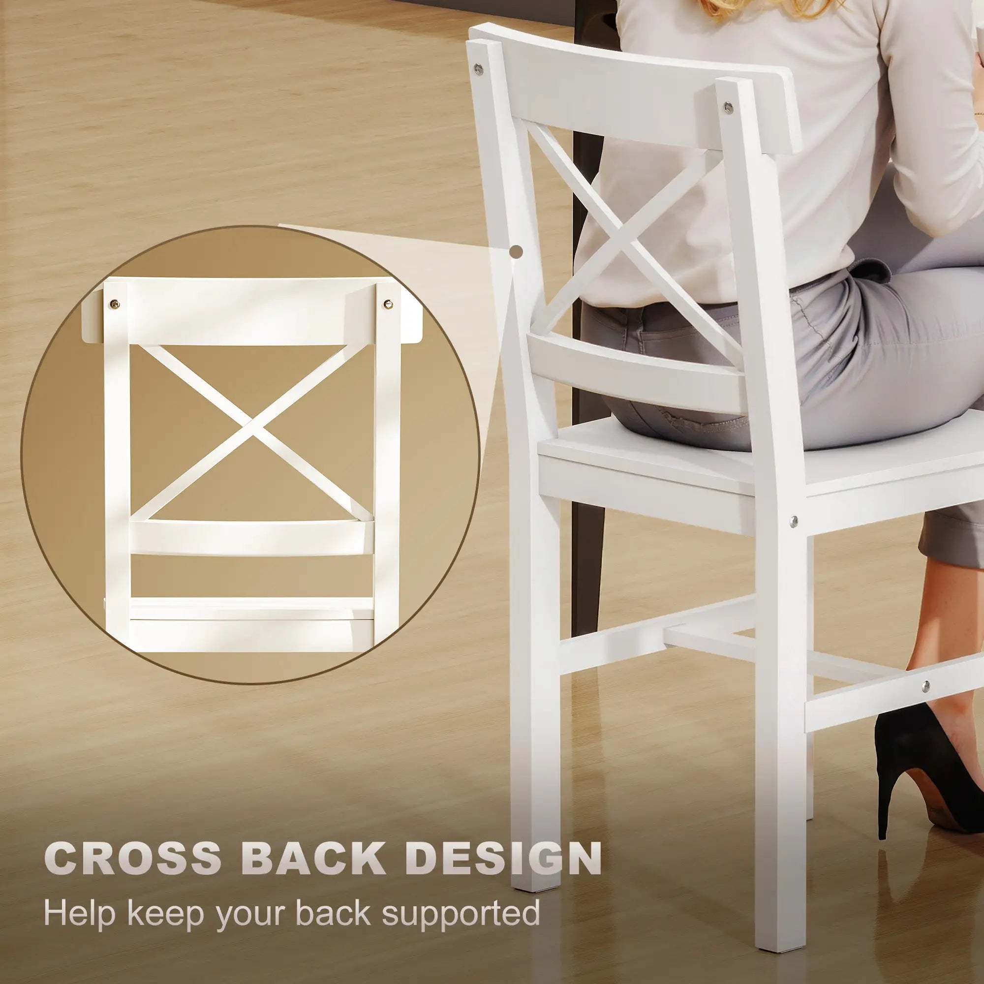 Wooden Dining Chairs Set of 4, Cross Back, Solid Structure, White Dining Chairs at Gallery Canada
