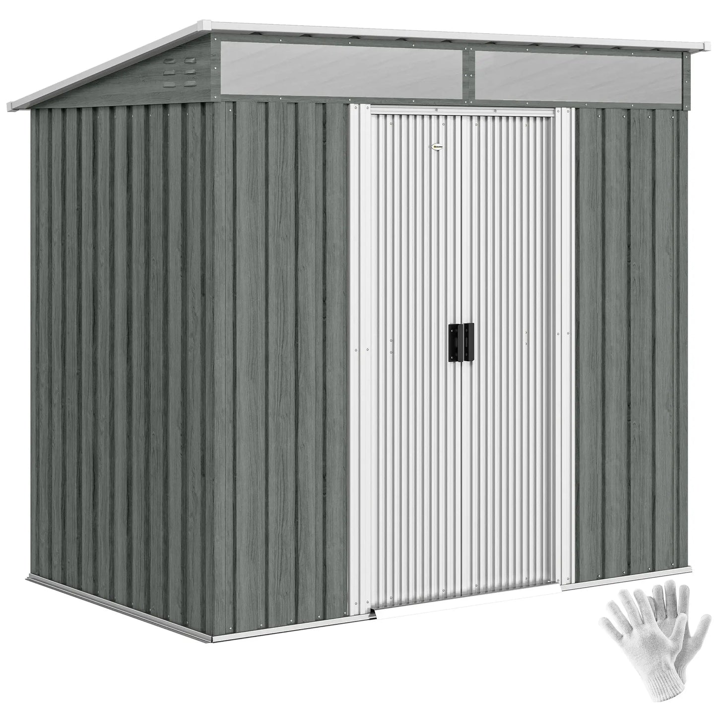 6.5x4FT Galvanised Metal Shed, Lockable Garden Storage with Sliding Doors, Grey Sheds at Gallery Canada