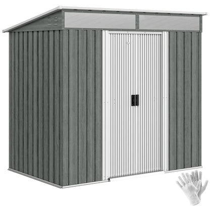 6.5x4FT Galvanised Metal Shed, Lockable Garden Storage with Sliding Doors, Grey Sheds at Gallery Canada