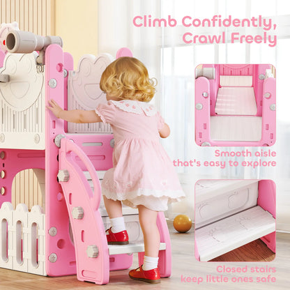 7 In 1 Toddler Slide With Basketball Hoop, Climbing Frame, Telescope, Drawing Board, Storage Box, Pink Gym Sets & Swings at Gallery Canada