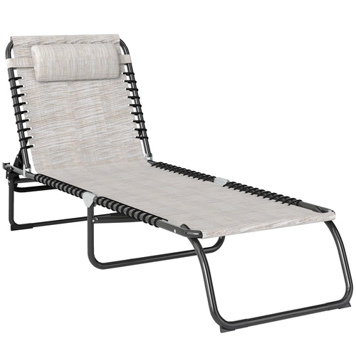 Outdoor Folding Lounge Chair, 4-Level Adjustable, Cream