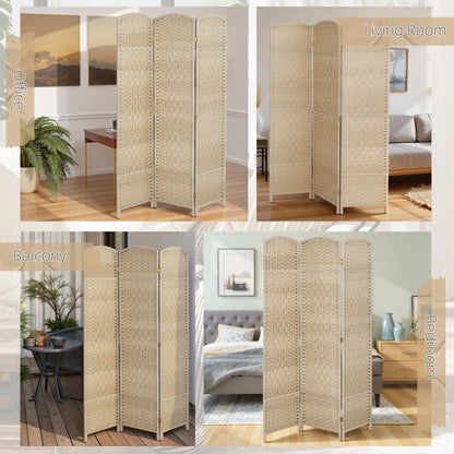 6 Ft Folding Room Divider, 3 Panel Privacy Screen, Light Oak