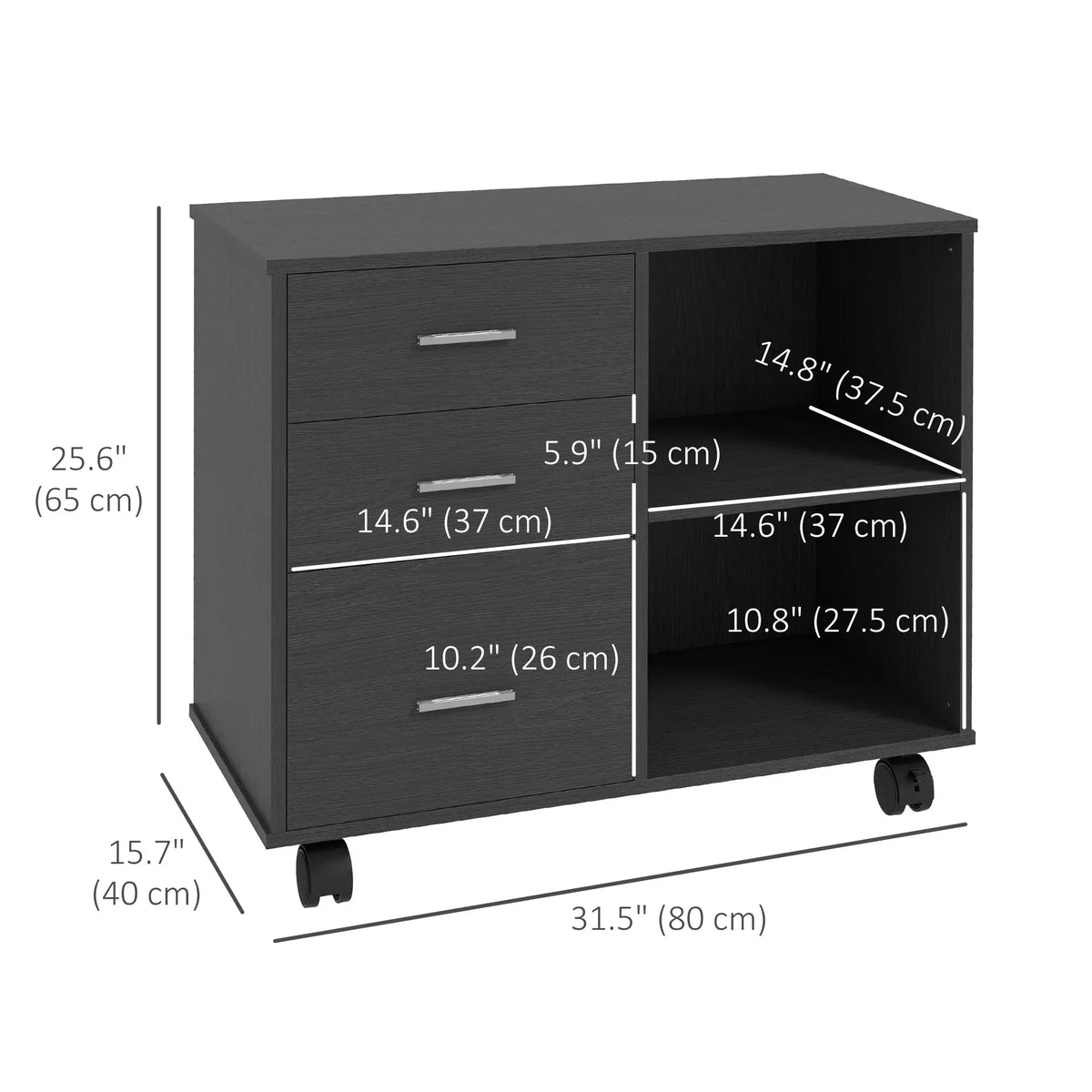 Modern Lateral Filing Cabinet, 3 Drawer, Letter and A4 Size, Black Office Cabinets & Cupboards at Gallery Canada