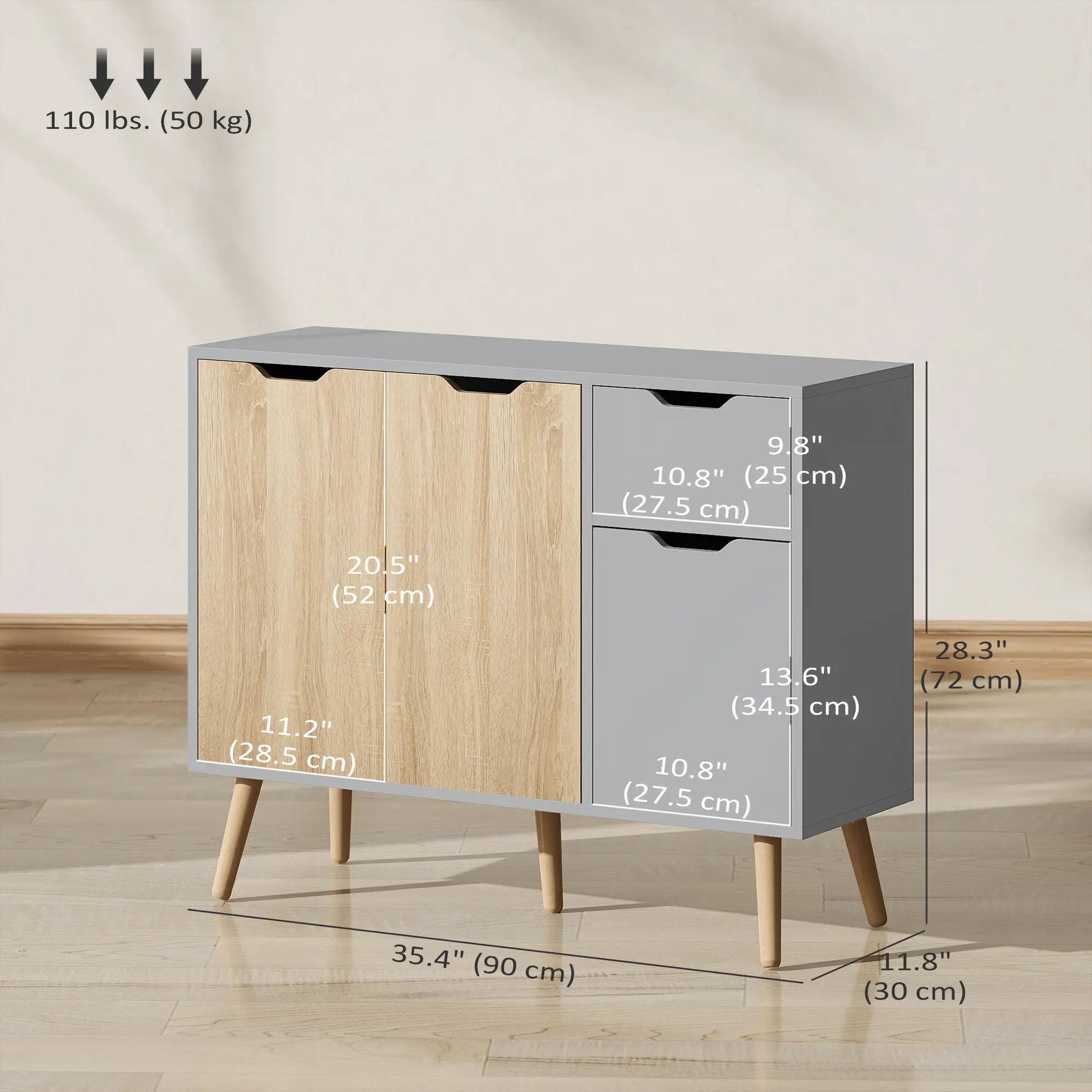 35" Sideboard Storage Cabinet, Nature Wood, Grey Bar Cabinets at Gallery Canada