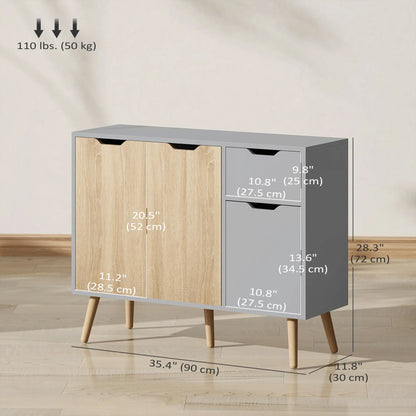 35" Sideboard Storage Cabinet, Nature Wood, Grey Bar Cabinets at Gallery Canada