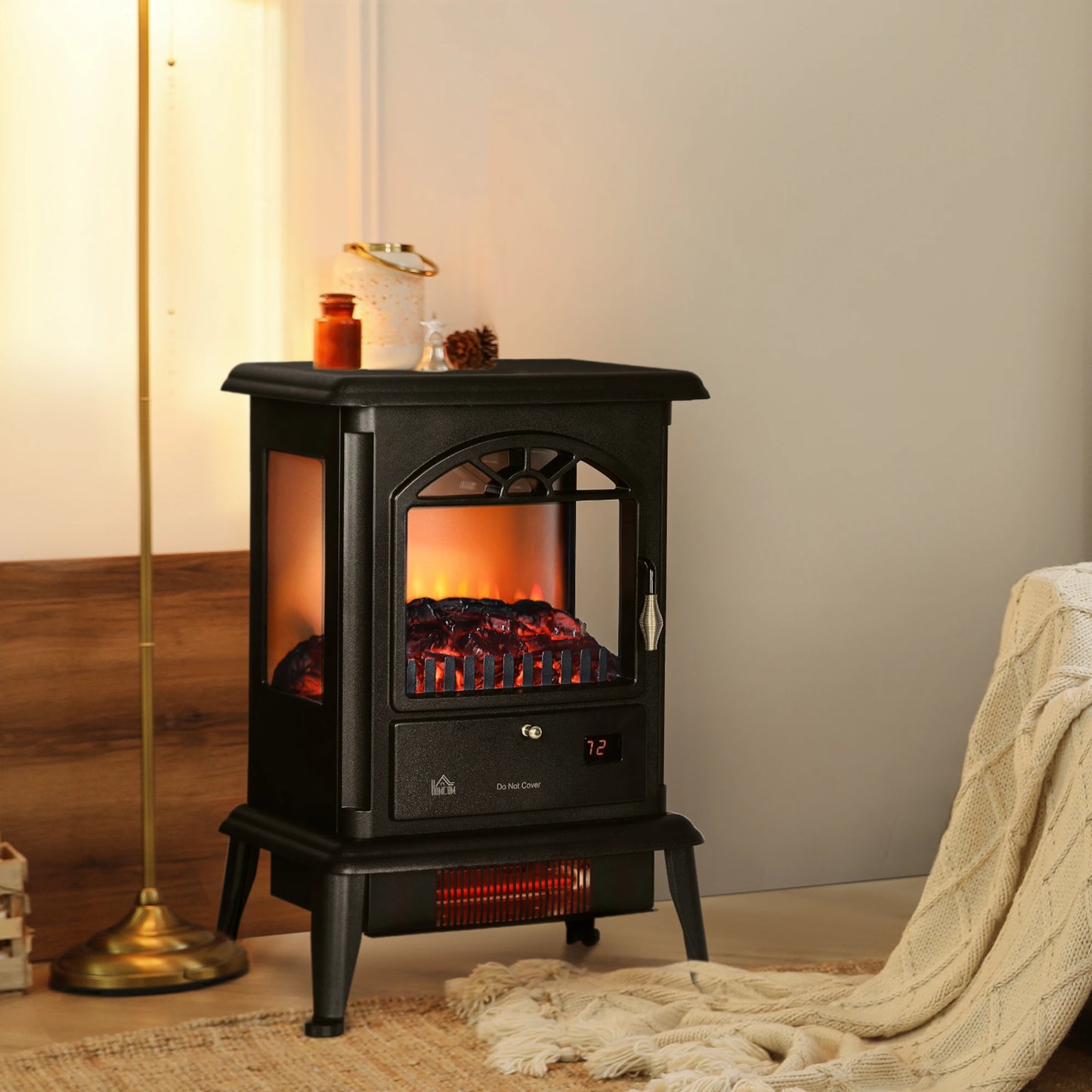 22 Infrared Electric Fireplace Stove, Freestanding Heater, 3D Flame, Adjustable Temp, Timer, 1000W/1500W, Black Electric Fireplaces at Gallery Canada