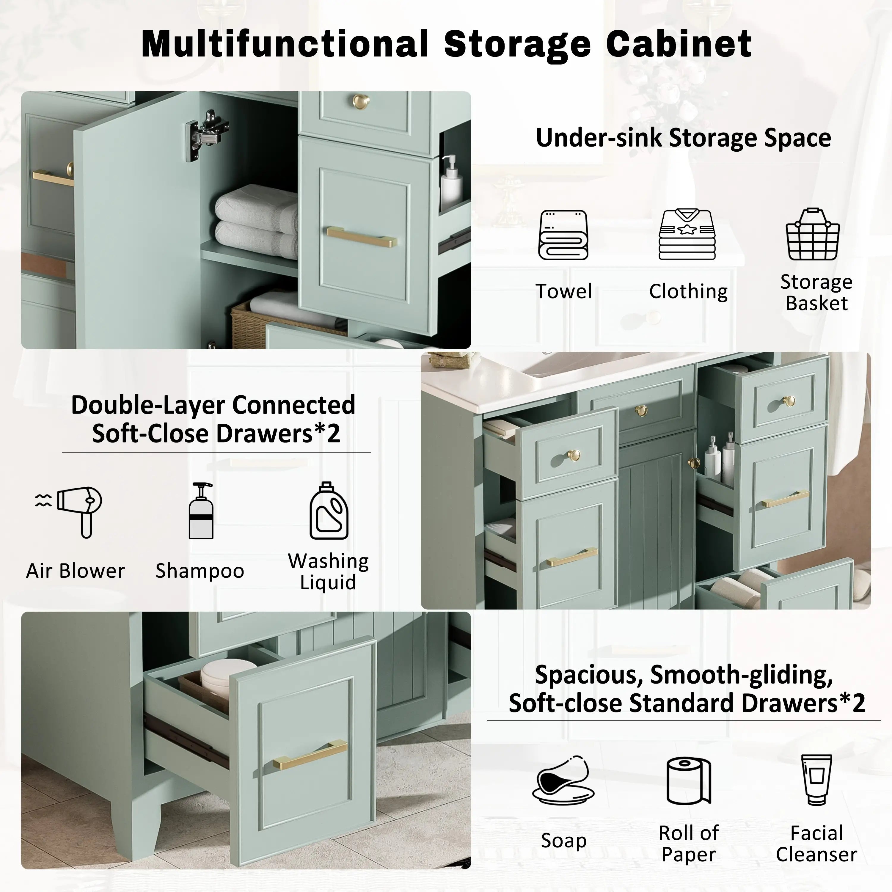 Bathroom Vanity, Ceramic Sink, Soft-Close Doors, 36