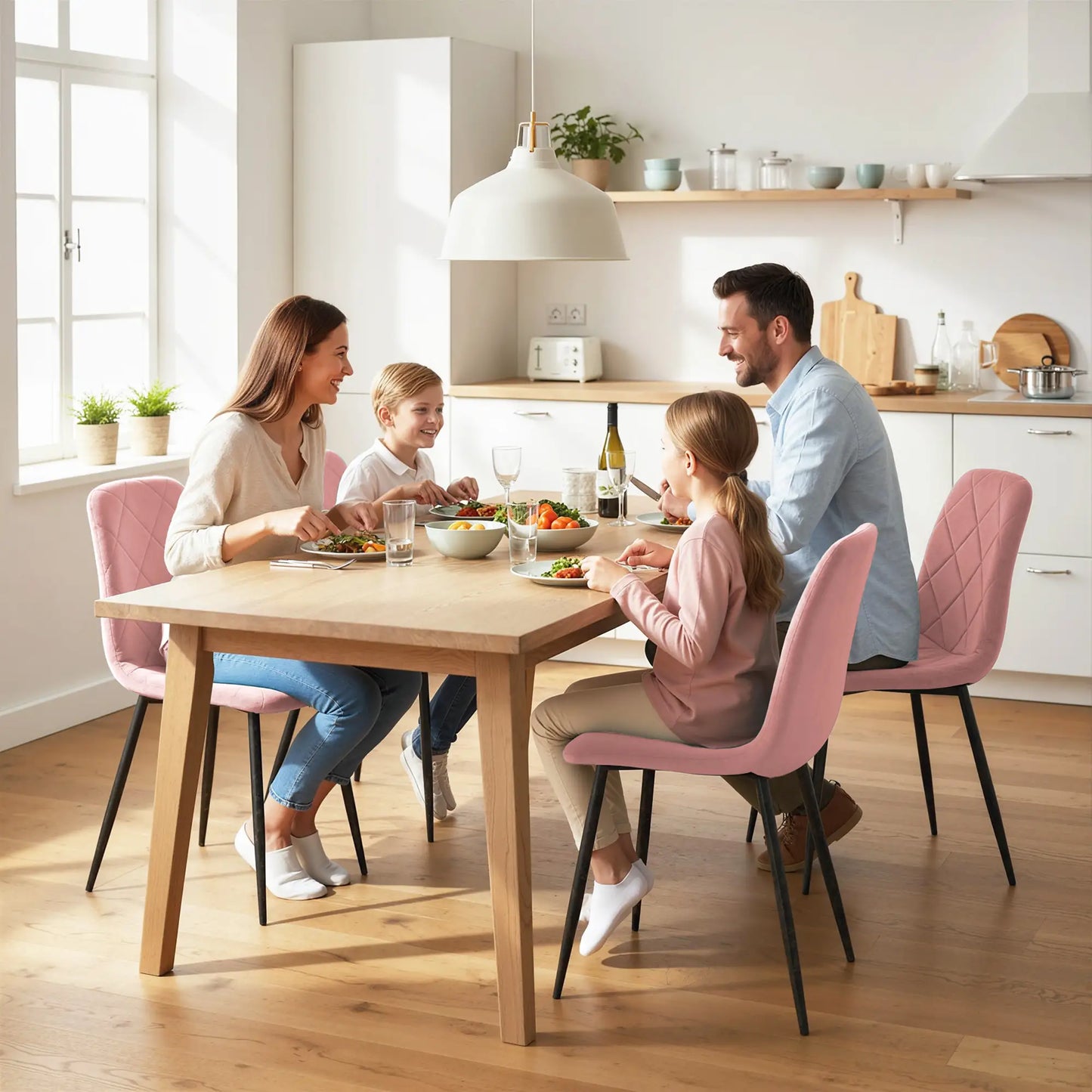 Upholstered Dining Chairs Set of 4, Steel Legs, Modern Kitchen, Pink Dining Chairs at Gallery Canada
